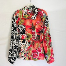 Chicos Women's Size 3 Top Tropical Floral 100 Linen Jacket US Size XL