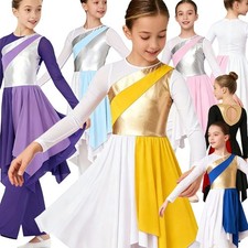 Kids Girls Set Dress Costume Elastic Waistband Outfit Modern Communion Praise