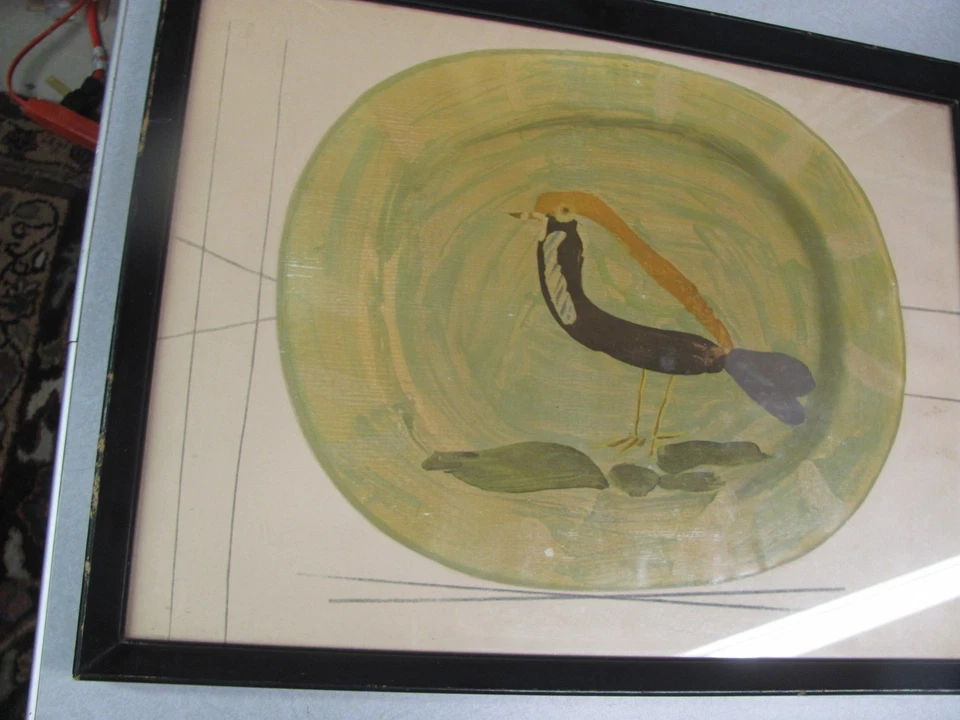 PABLO PICASSO PLACA CERÁMICA PÁJARO Litografía 1957 IMPRESIÓN ENMARCADA SKIRA 15,5x12" Foto 2 de 4