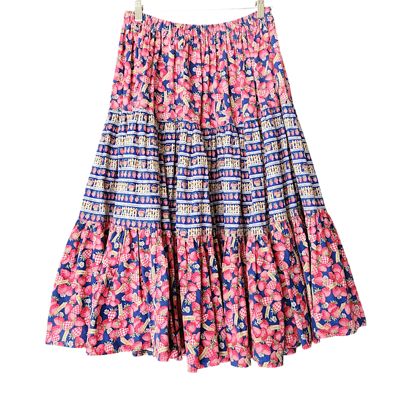 Vintage Handmade Strawberry Patchwork Midi Skirt … - image 1