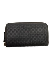 GUCCI long wallet micro GG canvas leather gray women s round zipper minor scratc