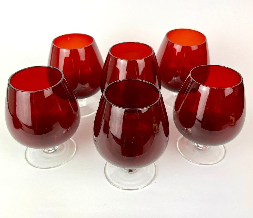Vintage Bohemia Ruby Red Crystal Brandy Glasses Set of 6 Czech Crystal Goblets image 4