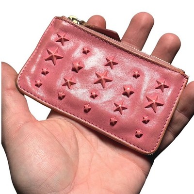 Jimmy Choo Pink Leather Star Studded Nancy Coin Purse Key Pouch Made in Italy