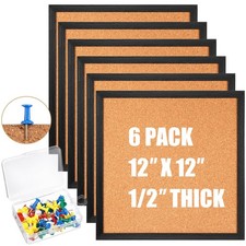 Small Cork Bulletin Board 12x12 Framed 1/2 Thick Square Pin Wall 6 PCS
