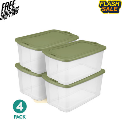 Sterilite 120 Qt EZ Carry Storage Bin Clear with Green Handles 4 Pack