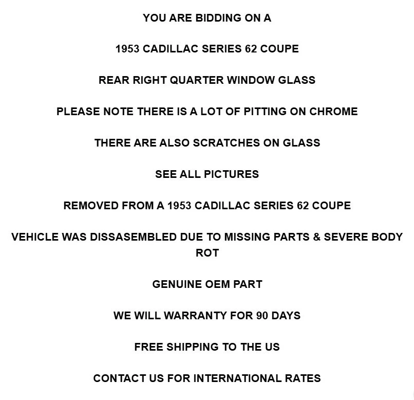 Cadillac Series 62 1953 cupé pasajero cuarto derecho vidrio fabricante de equipos originales con garantía Foto 2 de 4