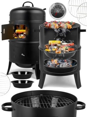 Holzkohlegrill Räuchergrill Smoker BBQ Fass Gartengrill tragbar Outdoor Camping