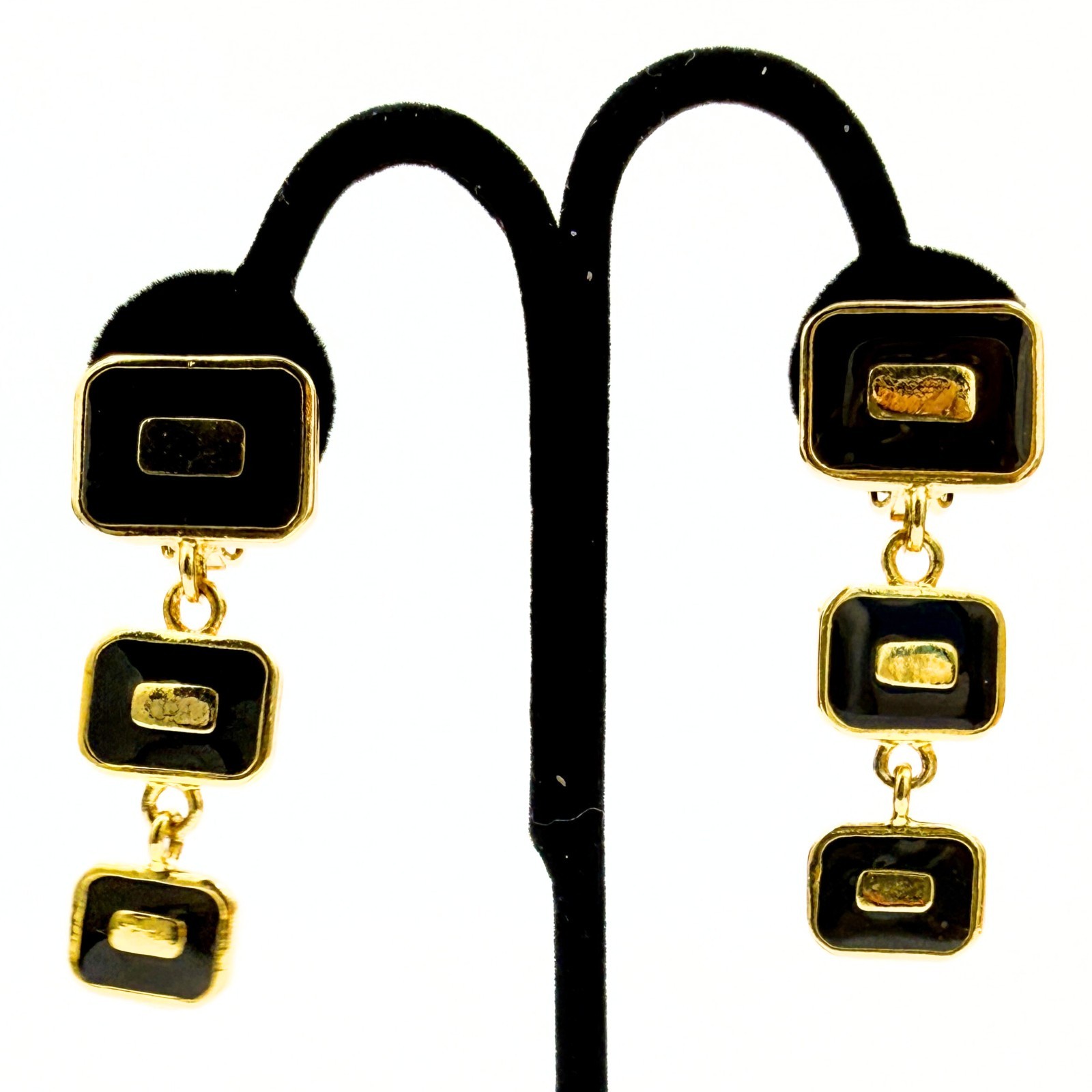 High End Rectangular Gold Plated Black Enamel Lin… - image 1