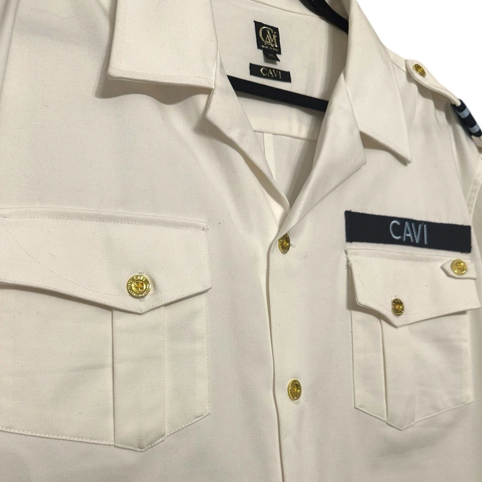 CAVI Military Style Shirt Short Sleeve White Gold Blue Size 2XL - Image 4 of 4