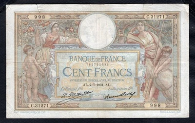 100 Francs Luc Olivier Merson 2.7.1931 Etat TB - Photo 1/2
