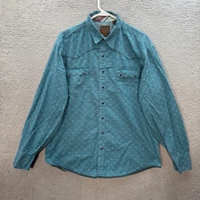 Roper Shirt Adult XL Blue Aztec Geometric Pearl Snap Western Rodeo Workwear Mens