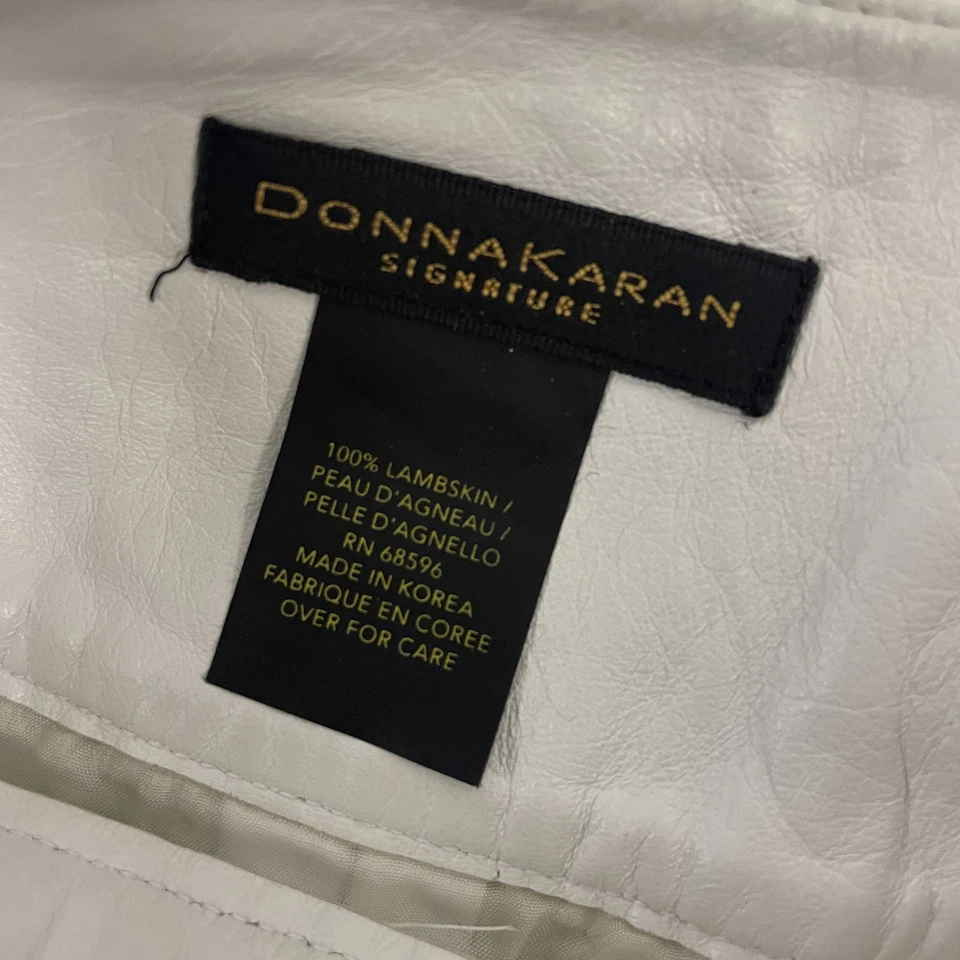 Falda de cuero vintage Donna Karan Signature para mujer L recta piel de cordero blanca 30" Foto 3 de 4