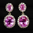 Precious Fuchsia Pink Sapphire 23.10Ct 925 Sterling Silver Handmade Earrings