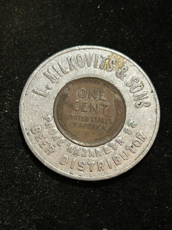 1945 Nazareth Pennsylvania Encased Cent L. Milkovits Sons Beer Distributor PA208