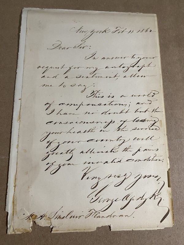 1862 Civil War ALS George Opdyke Mayor of NYC Signed Letter - Wounded Soldier