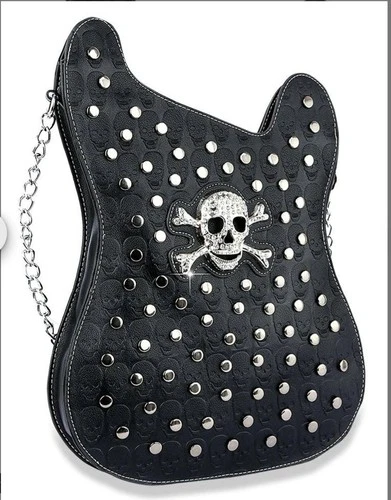 Embossed Guitar Skull Crossbody Sling Shoulder Bag Metal
