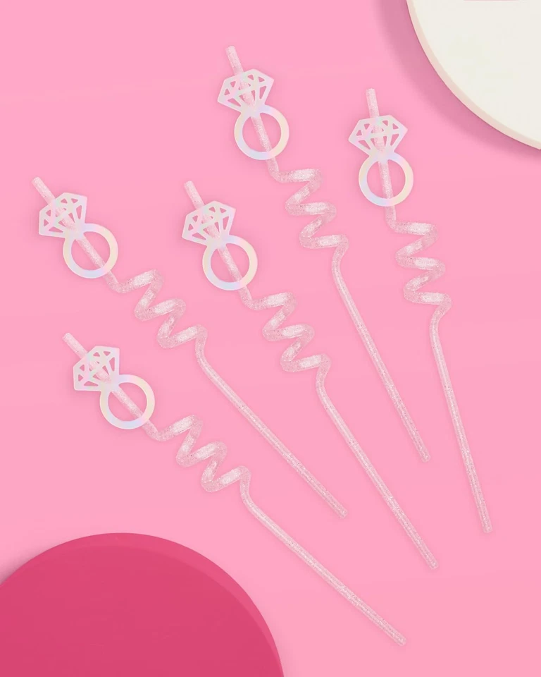 Bachelorette Decorations Reusable Ring Straw Set 12 Pc Iridescent Engagement Era - Image 2 of 4