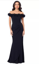 MOTHER OF THE BRIDE/GROOM LONG DRESS OFF SHOULDER  BLACK  ELEGANT SIZE 14 XSCAPE