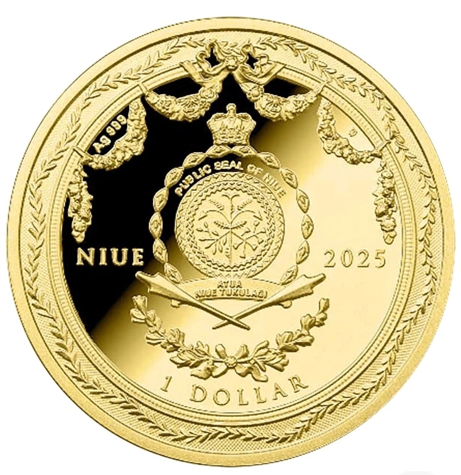 2025 Niue Faberge Art Golden Table Clock 1 oz Silver Gilded Digital Printed Ltd - Image 3 of 3