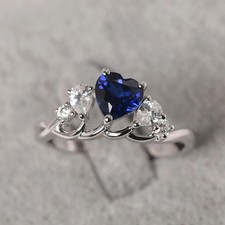 Heart Shaped Dainty Sapphire Ring Sterling Silver 5 Stone Promise Ring Cluster