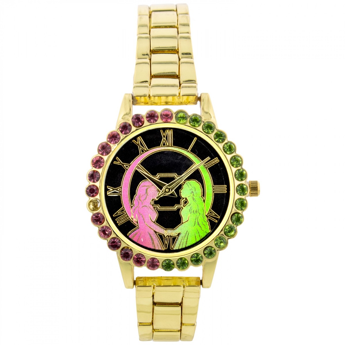 Wicked Analog Rhinestone-Rimmed Watch with Gold Band Multi  display picture 2