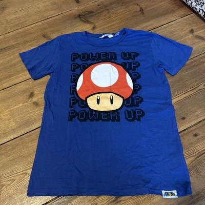 T-Shirt Größe 170 H&M Blau Power Up Super Mario Pilz 1up