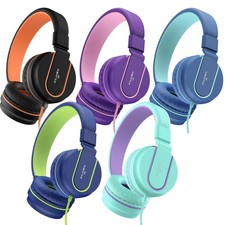 Kids Headphones Bulk 5-Pack for School Classroom with Mic, 93dB
