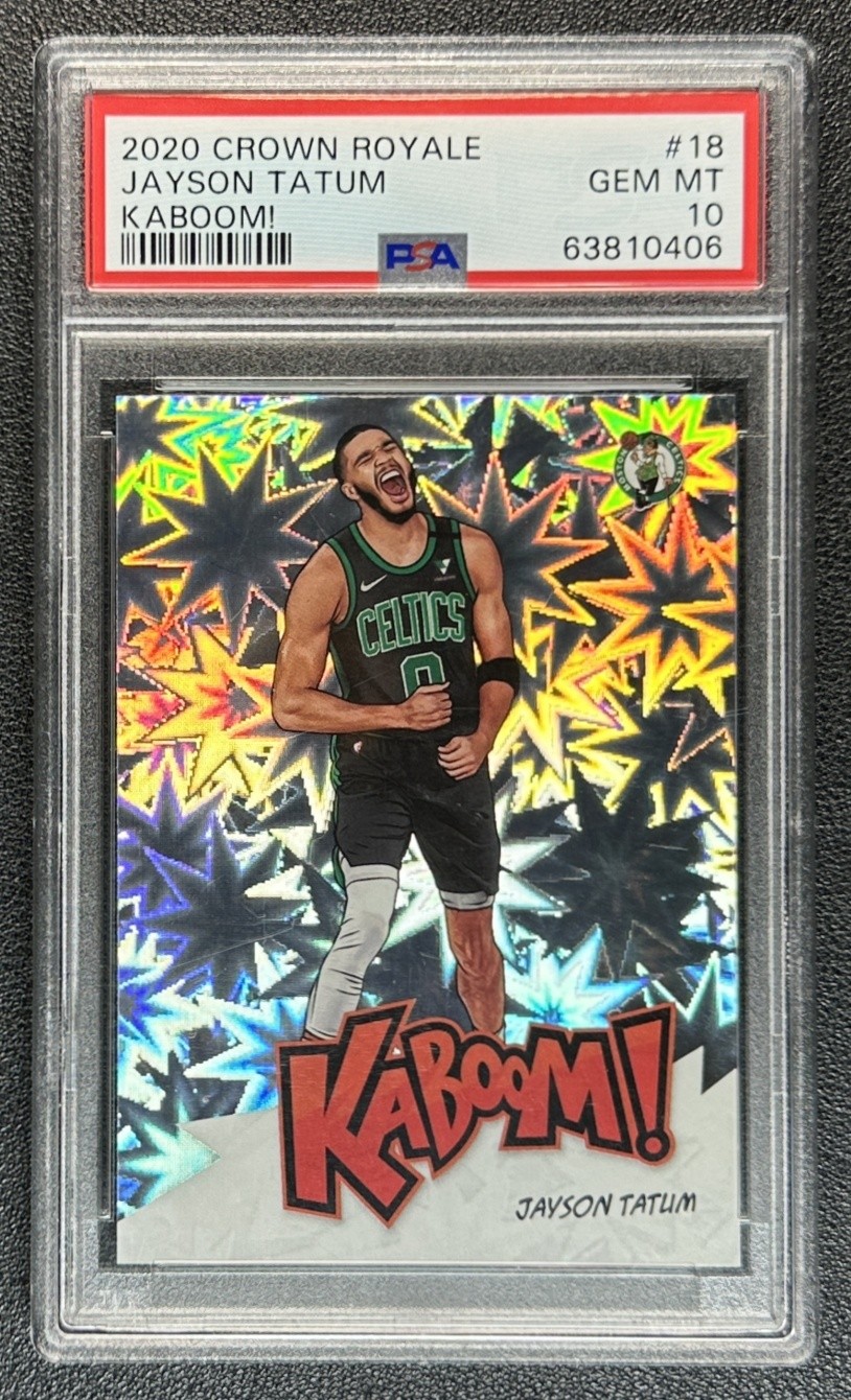 JAYSON TATUM PSA 10 2020 PANINI CROWN ROYALE #18 VERTICAL KABOOM! SSP CELTICS view 1