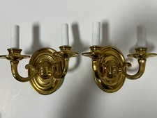 Vintage Brass Double Candle Wall Sconce Lights - PAIR 9  H x 8.5  W