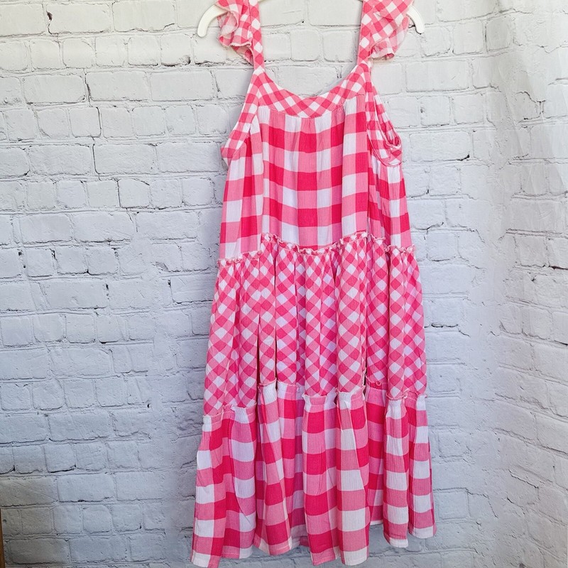 French Connection Girls Size 6X Pink Gingham Crinkle Summer Dress