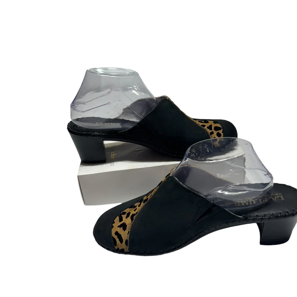 Mules La Plume Parche Negro Estampado Guepardo Cuero Tacón Bloque Talla EU 41 Foto 3 de 4