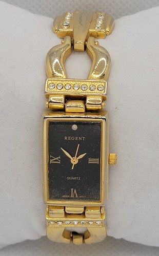 Ladies Regent Art Deco Stunning Black Dial Gold Tone Case Bracelet Watch L9 - Picture 5 of 9