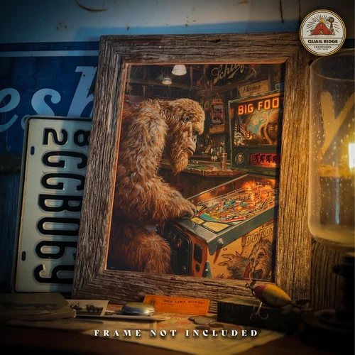 Sasquatch Bigfoot Art Print Pinball Machine Artwork Vintage Beer Sign Arcade Art