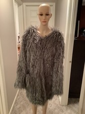 Roaman’s Faux Grey Tibetan Lamb Fur Glam Furry Coat Size 2x 26/28
