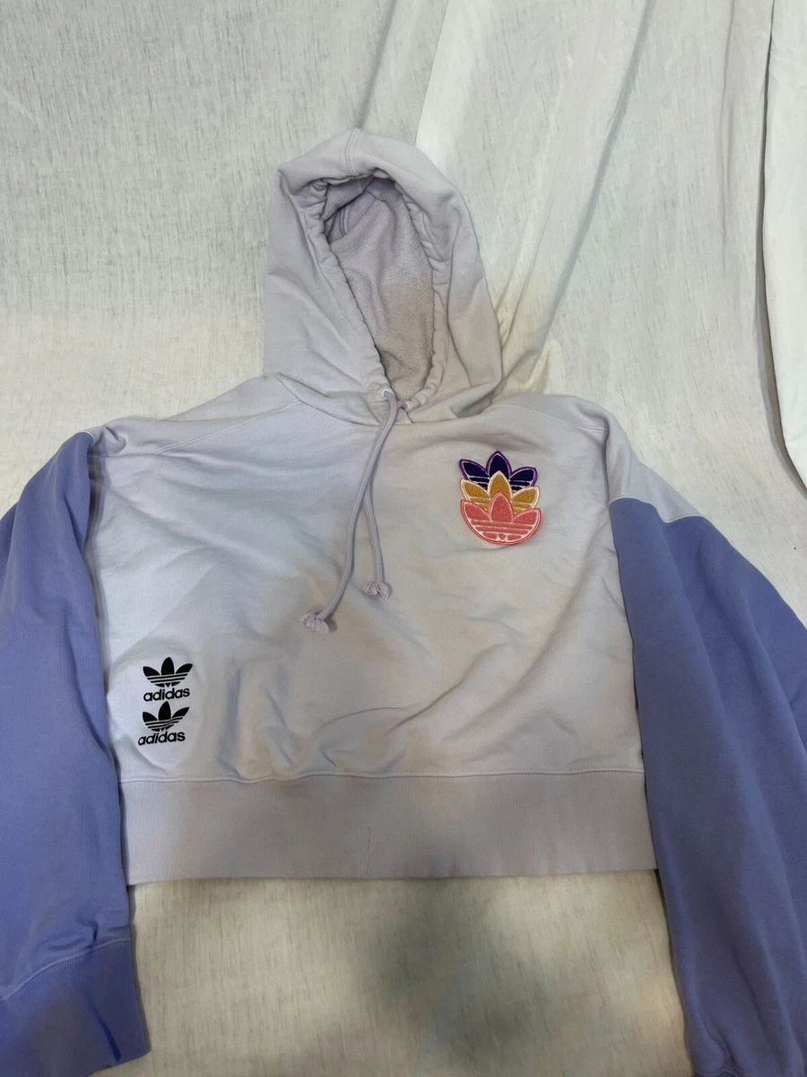 Adidas Women&#039;s Purple Tint Logo Play Cropped Pullover Hoodie |