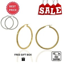 High Quality Italy 925 Sterling Silver Diamond Cut Hoop Earrings All Size