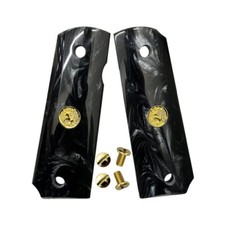 1911 Grips Full Size fit Colt Springfield Grips Black Pearl W/Gold Horse Screws