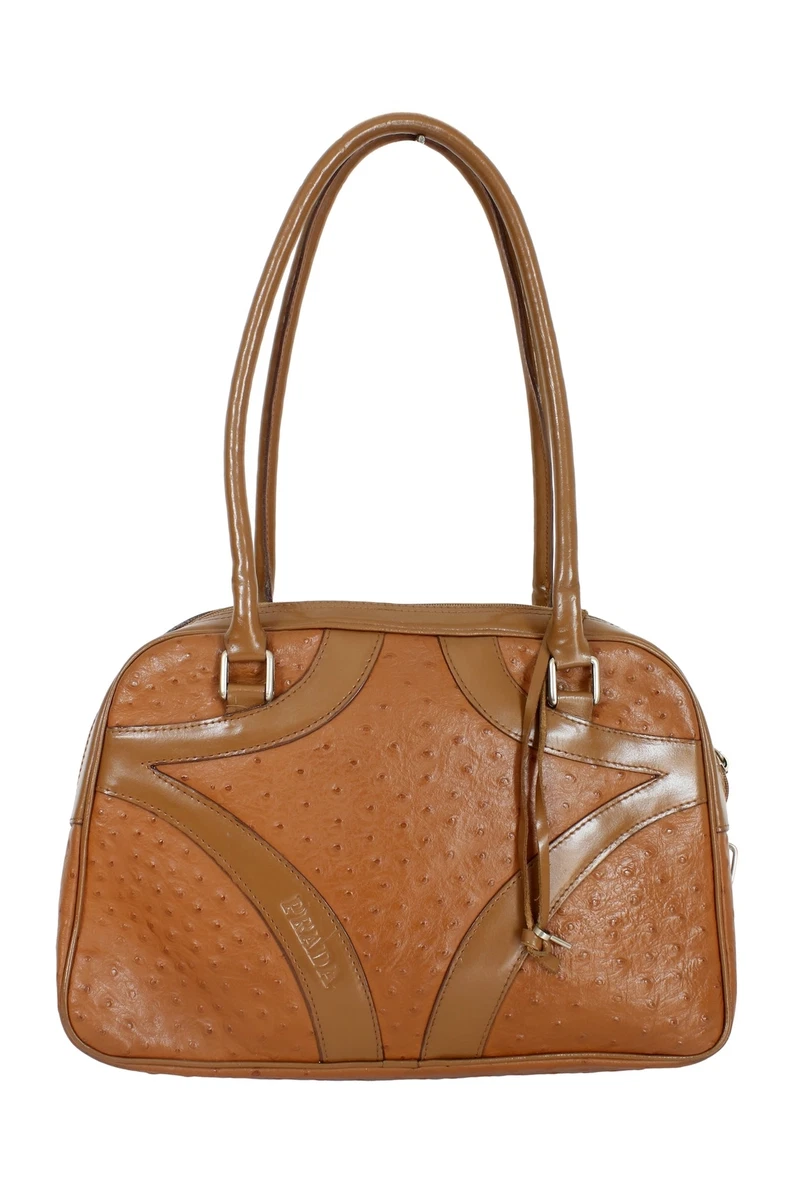 Prada Brown Ostrich Leather Vintage Plain Bag 1990s