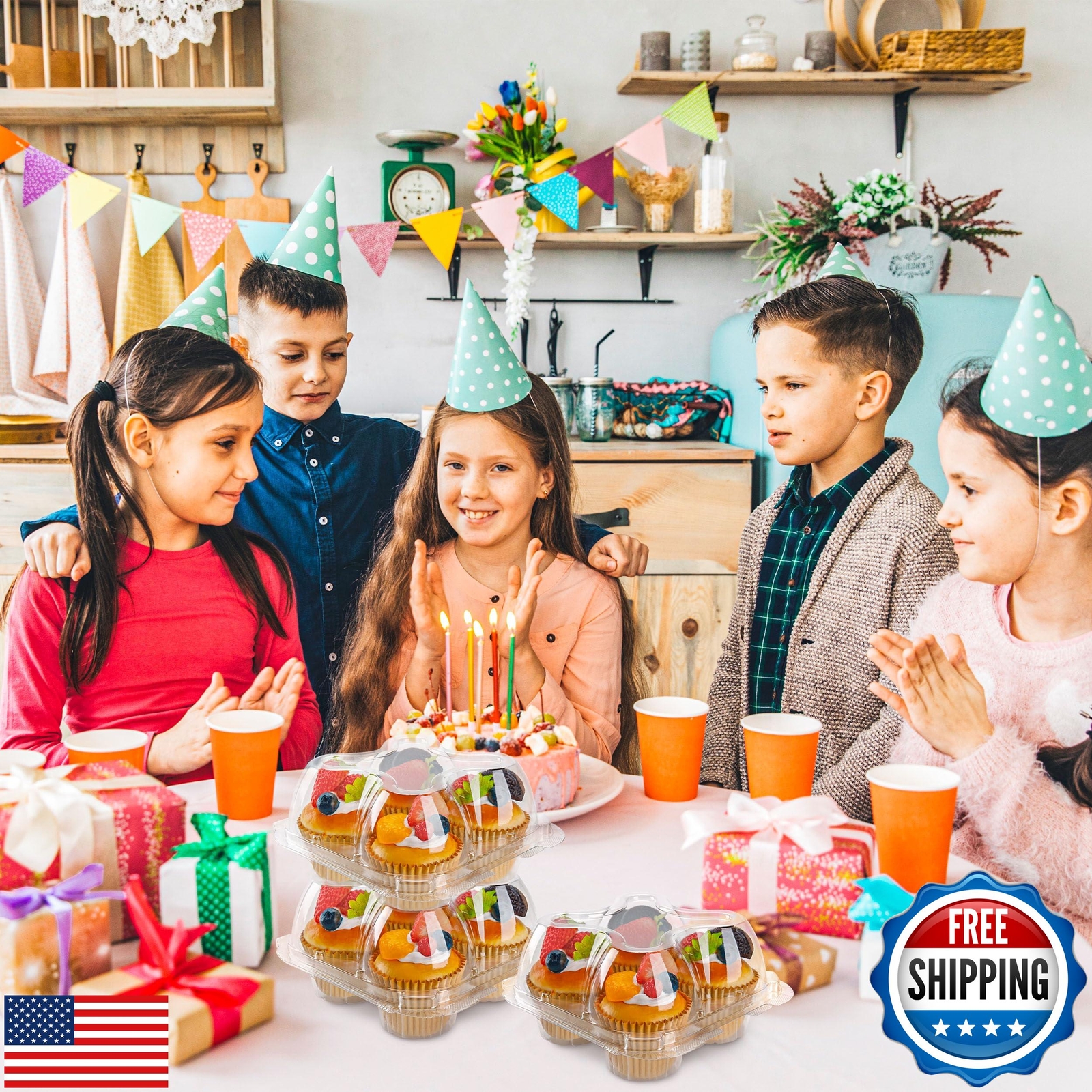 NPLUX 4 Compartment Cupcake Containers 60 Pack Cupcake Holder with Connected 