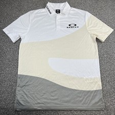 Oakley Polo Shirt Men Small Gray White Ivory Print Tour Issue Pro Golf Patrick R