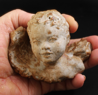 Hand Sculpted Signed Clay Angel Cherub Beautiful Child Face Head Very Pretty 4''