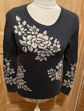 Loft Outlet Olive Green Floral Long Sleeve Cotton Sweater Size XSmall EUC