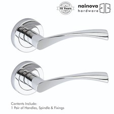 Internal Door Handle Pair Lever on Rose Twirl Twist Curved - Chrome Black Brass