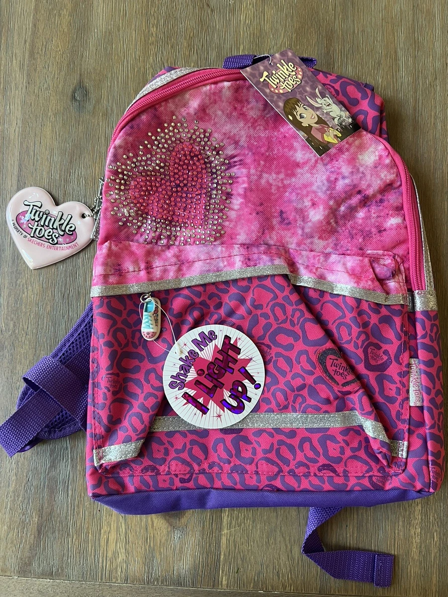 NWT Skechers Twinkle Toes Light Up Backpack Pink Sparkle Heart & Animal  Print