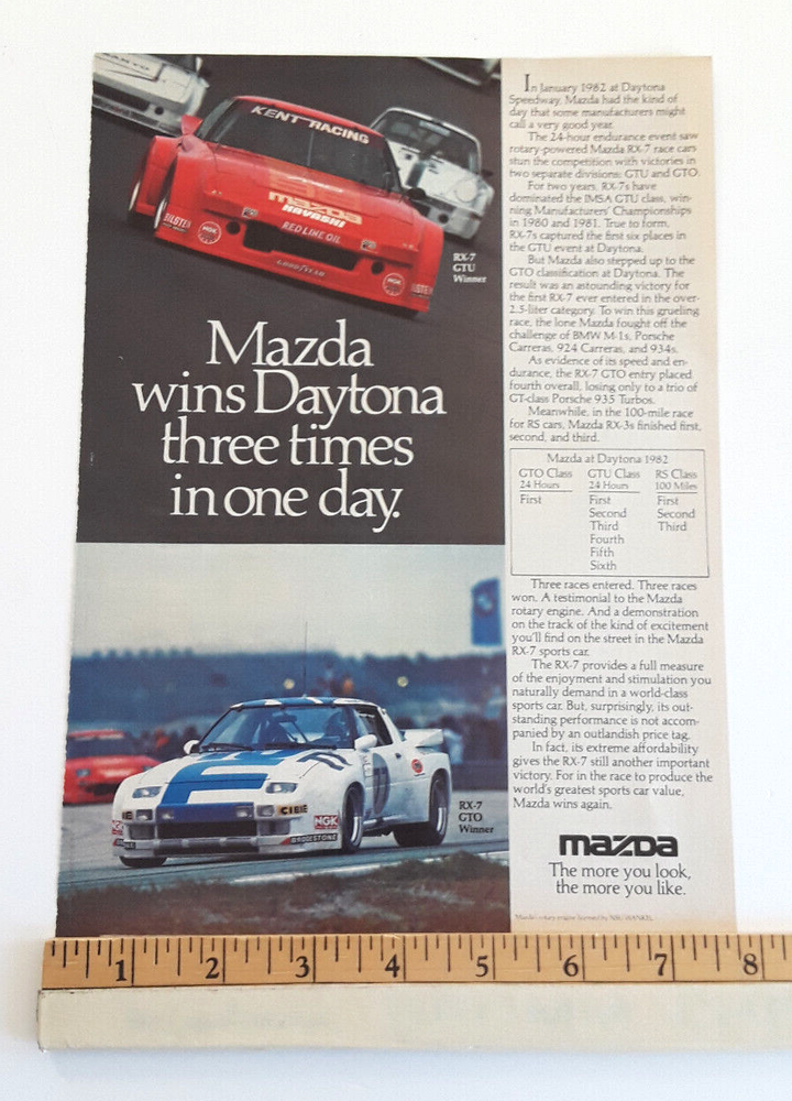 MAZDA RX7 DAYTONA RACE CARS ORIGINAL 1982 AD