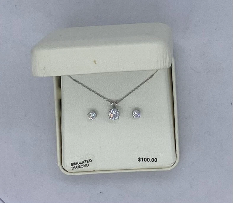 DiamonLuxe simulated diamond sterling silver necklace stud earrings NWT