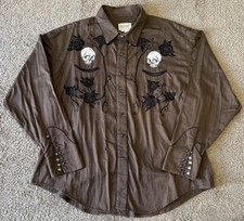 Rockmount Ranch Wear Shirt Mens XXL Brown Pearl Snap Tru West Skulls Rodeo