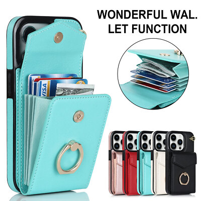 Luxury Leather Wallet Card Case Cover Lanyard Ring For iPhone 14 Pro Max Plus