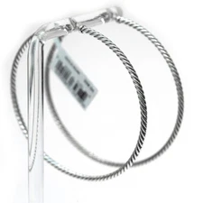 David Yurman Large 2" Cabled Hoop Earrings Sterling Silver 14K Gold Posts NEW