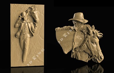 2 Pcs 3D STL Model COWBOY HORSE for CNC Router Aspire 3D Print Engraver Carving